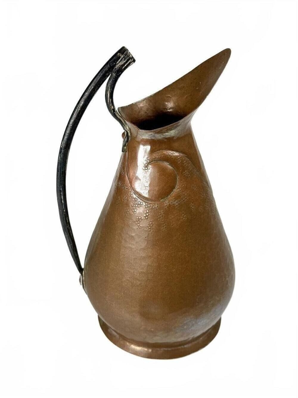 Vintage Jean Goardere France Hammered Copper Pitcher Iron Handle Art Nouveau
